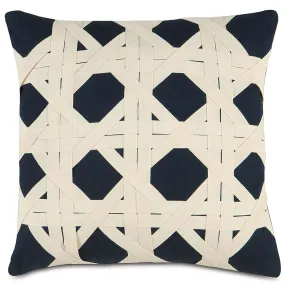 100% Cotton Champagne And Navy Caning Throw Pillow Cover 18x18