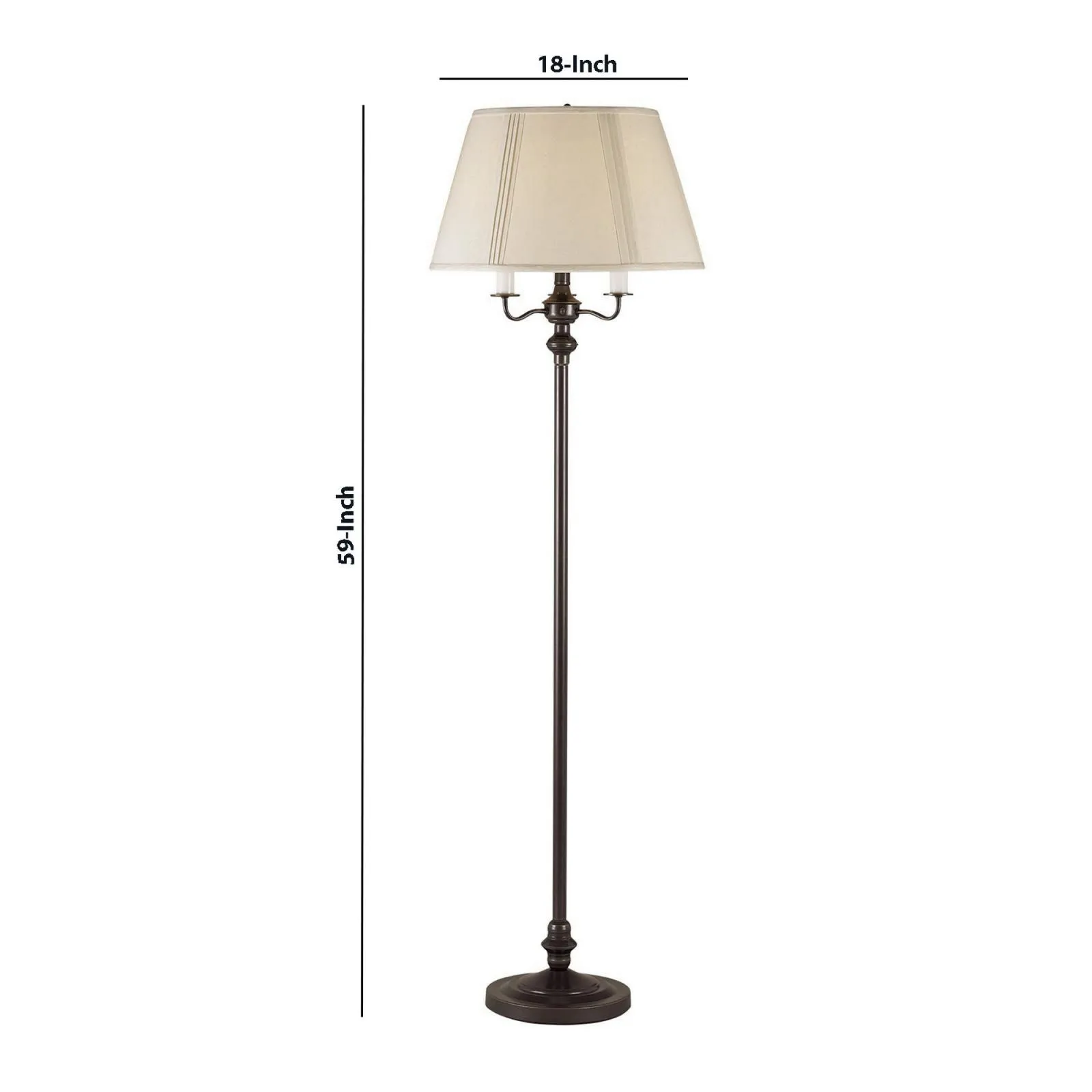 150 Watt 6 Way Metal Floor Lamp With Fabric Tapered Shade, Bronze By Benzara