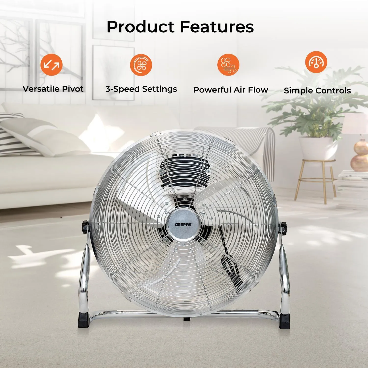 16'' Silver Chrome High-Velocity Floor Fan Fan