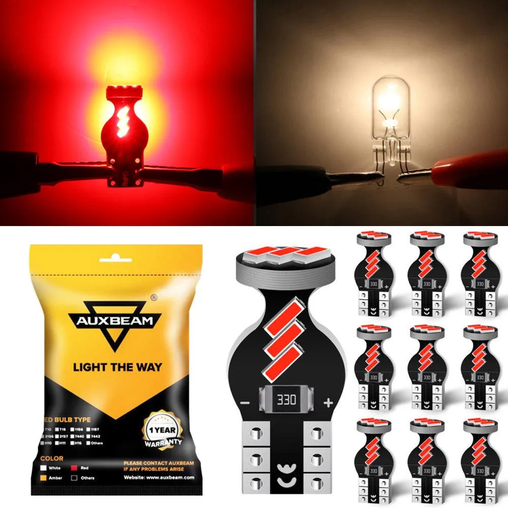 168 2825 W5W T10 LED Interior Light Bulbs 1.5W 300% Brighter Red | 10 Bulbs