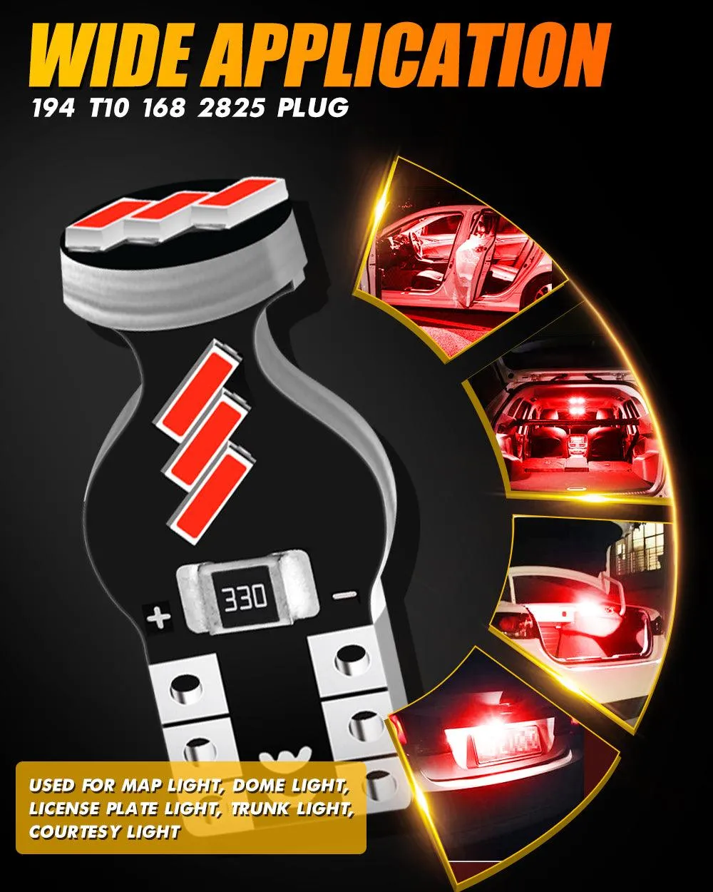 168 2825 W5W T10 LED Interior Light Bulbs 1.5W 300% Brighter Red | 10 Bulbs