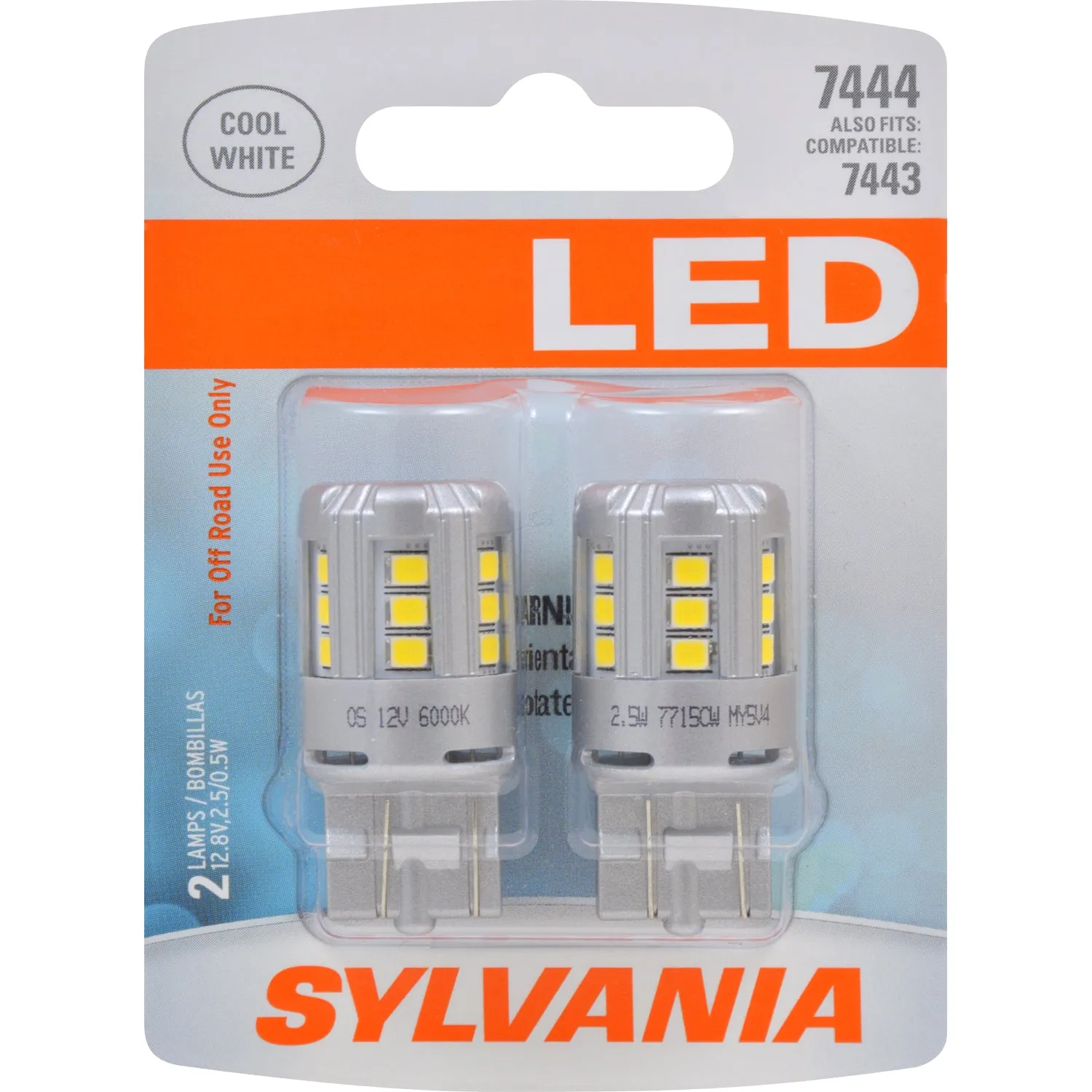 2-PK SYLVANIA 7444 T20 White LED Automotive Bulb