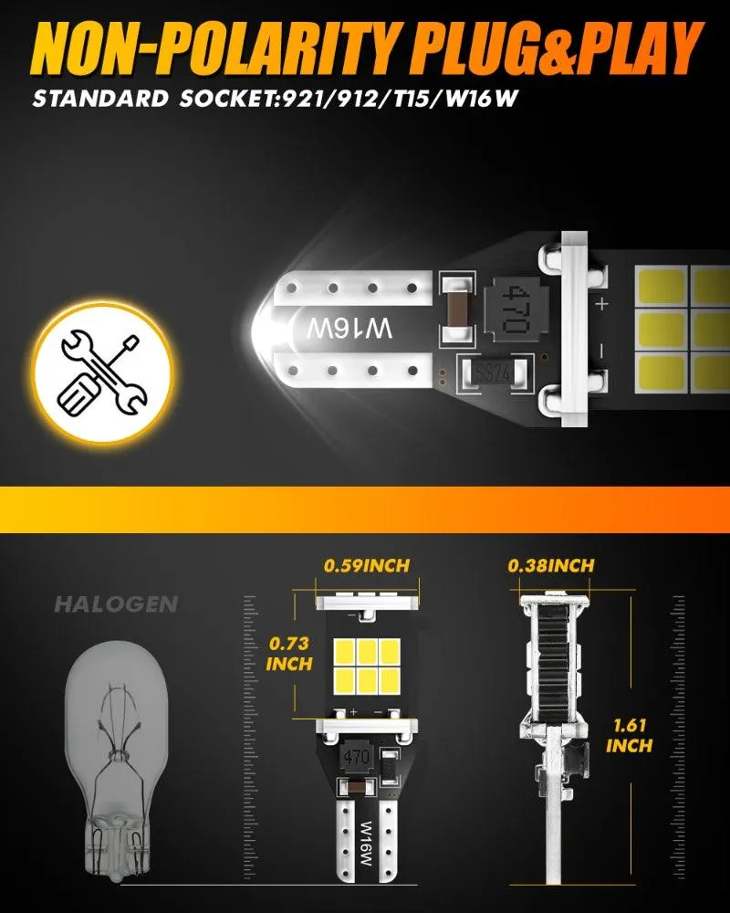 (2pcs/set) 921/912/T15/W16W Highbrightness LED Reverse Lights Back up Canbus LED Bulbs 6500K White