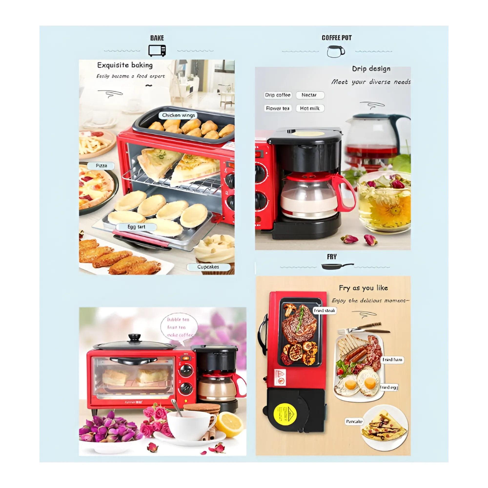 3-in-1 Multifunctional High-Heating Electric Oven with Coffee Maker