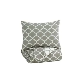 3 Piece Queen Comforter Set with Quatrefoil Design, Gray and White By Casagear Home