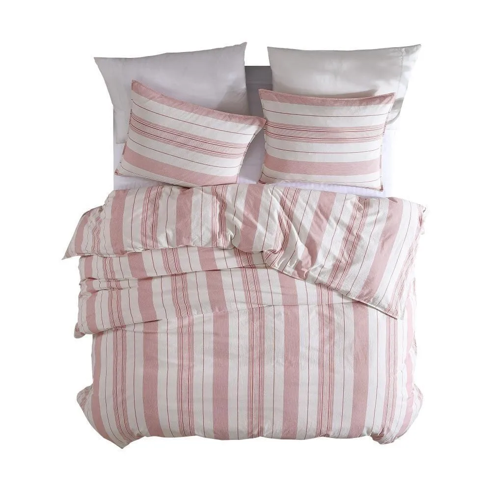 3 Piece Queen Comforter Set with Vertical Stripes Pattern, White and Pink By Casagear Home