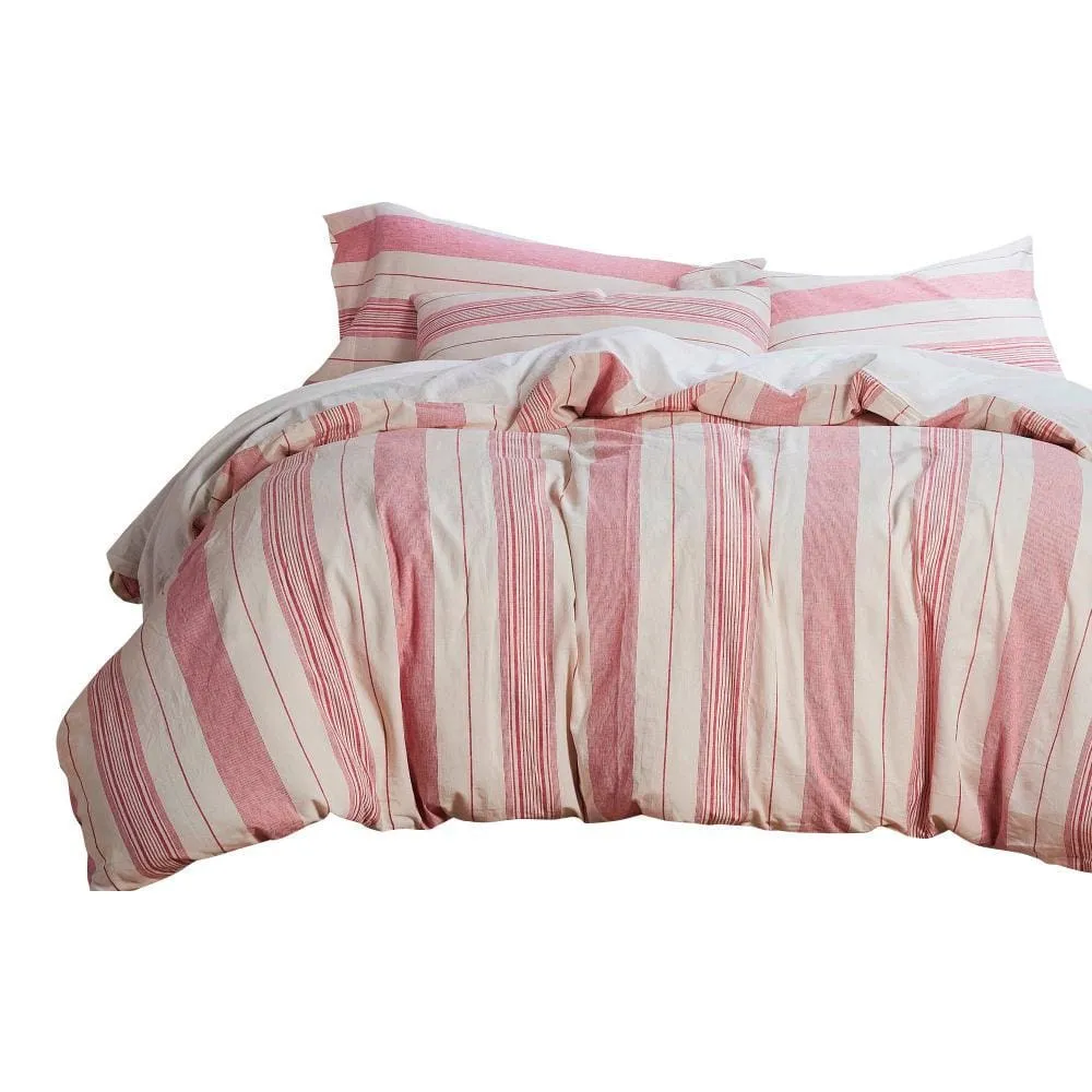 3 Piece Queen Comforter Set with Vertical Stripes Pattern, White and Pink By Casagear Home