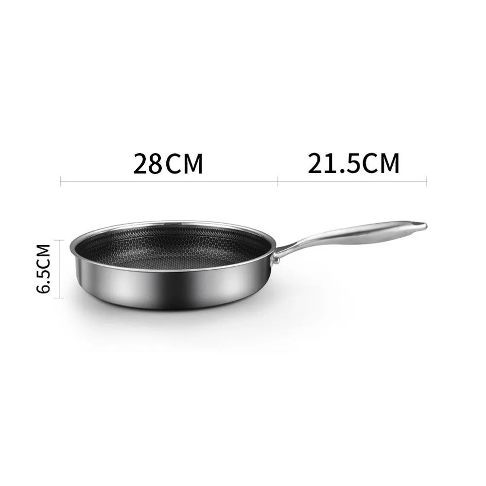 316 Stainless Steel Frying Pan Non-Stick Cooking Frypan Cookware 28cm Honeycomb Double Sided