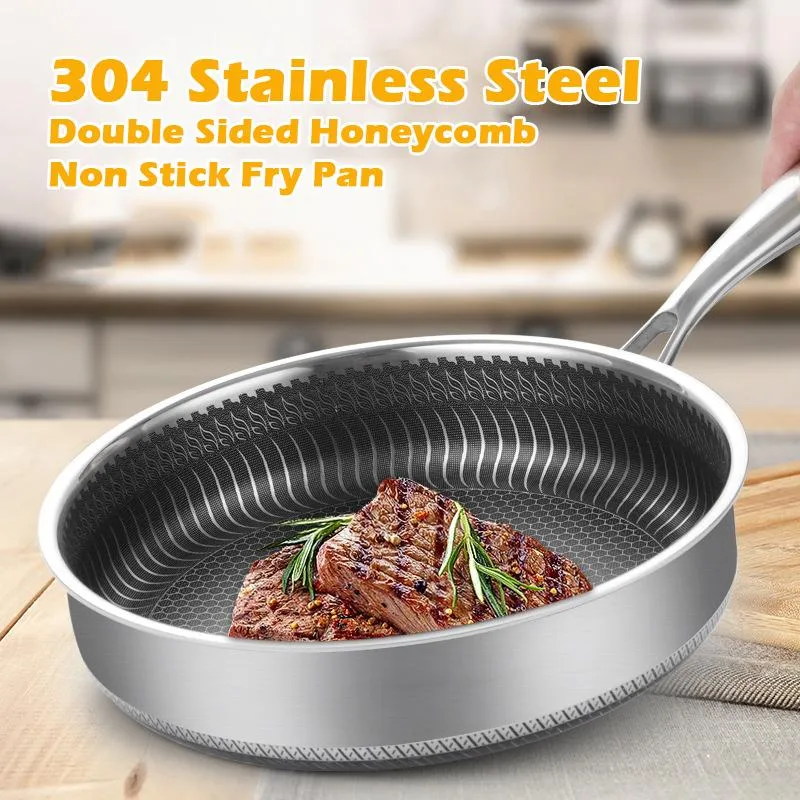 316 Stainless Steel Frying Pan Non-Stick Cooking Frypan Cookware 28cm Honeycomb Double Sided