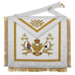 33rd Degree Scottish Rite Apron - Hand Embroidery Gold Bullion Wings Up ALL COUNTRIES FLAGS