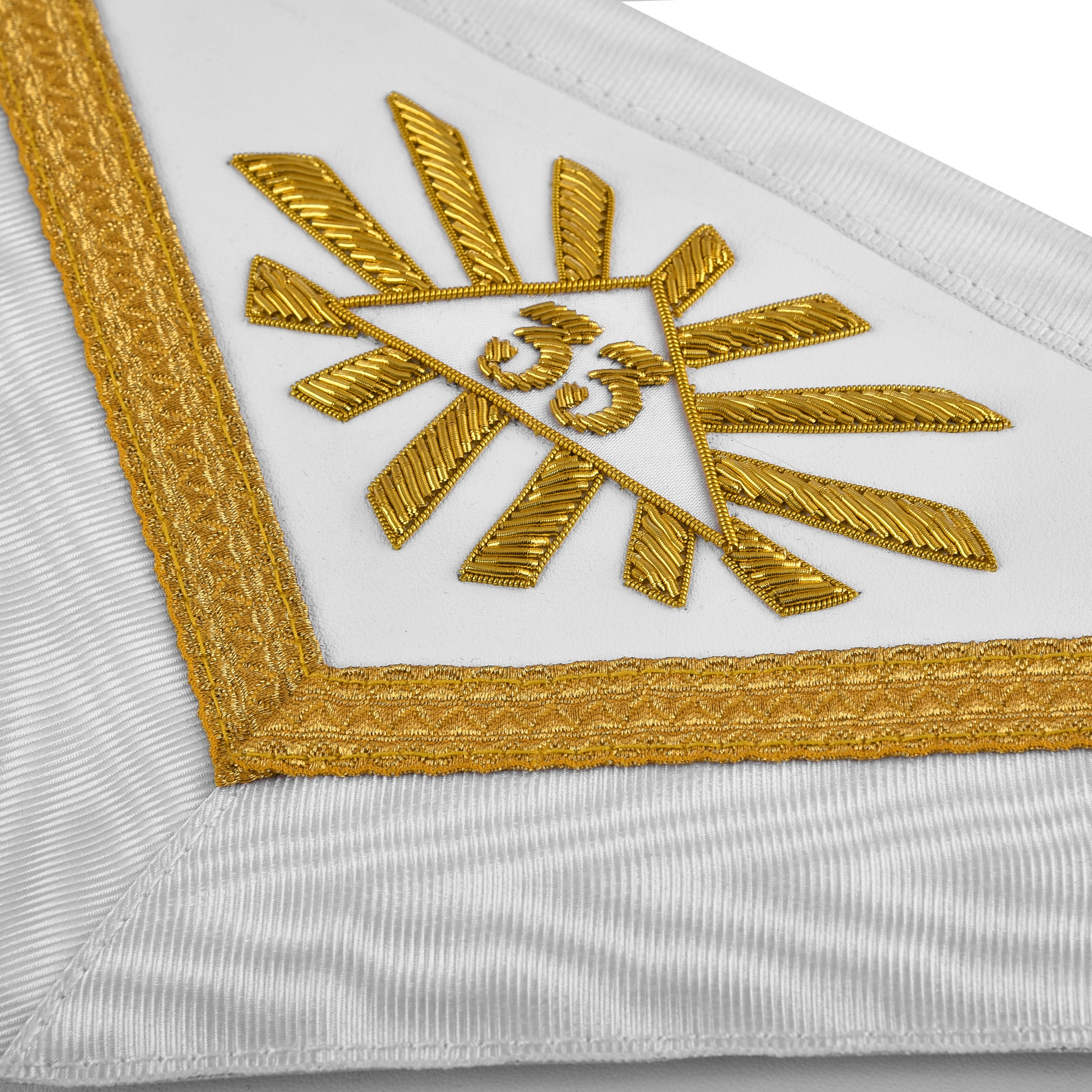 33rd Degree Scottish Rite Apron - Hand Embroidery Gold Bullion Wings Up ALL COUNTRIES FLAGS