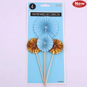 4 Pack Blue Mini Fan Wheel Decorations