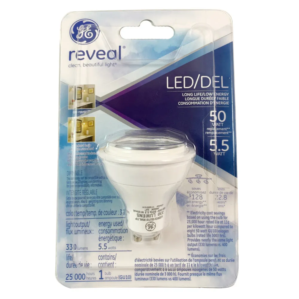 4PK - GE 5.5w LED MR16 GU10 3000K Dimmable Light Bulb - 50w equiv.