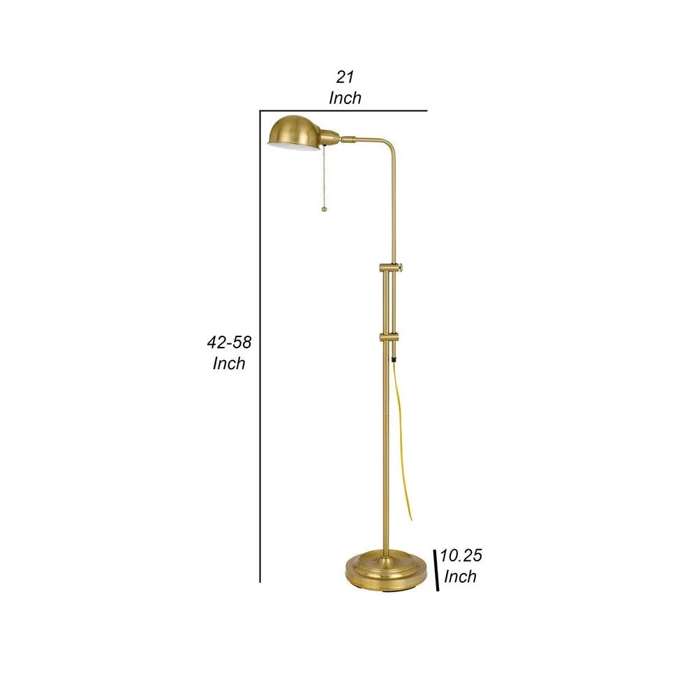 58 Inch Metal Floor Lamp, Adjustable Height, Chain Switch, Antique Brass By Casagear Home