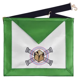 5th Degree Perfect Master Scottish Rite Apron - Green Silk Machine Embroidery