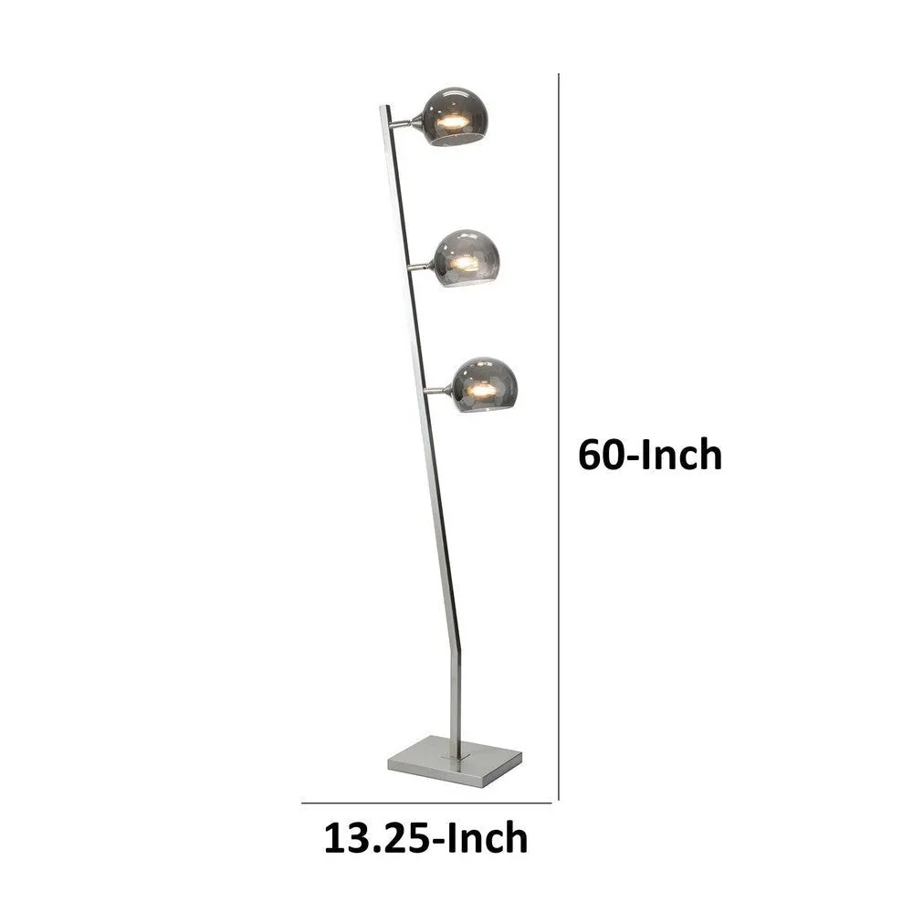 60 Inch Floor Lamp, 3 Dome Glass Shades, Accent Square Metal Base, Nickel By Casagear Home