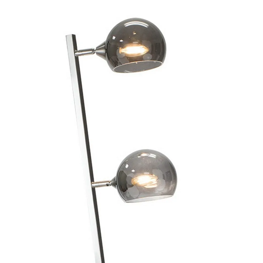 60 Inch Floor Lamp, 3 Dome Glass Shades, Accent Square Metal Base, Nickel By Casagear Home