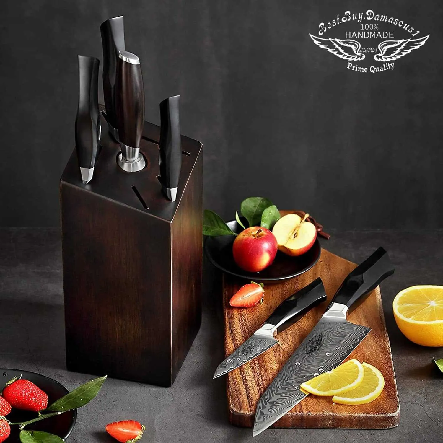 7 Pcs Kitchen Knife Set with Block Wooden and Sharpener Rod