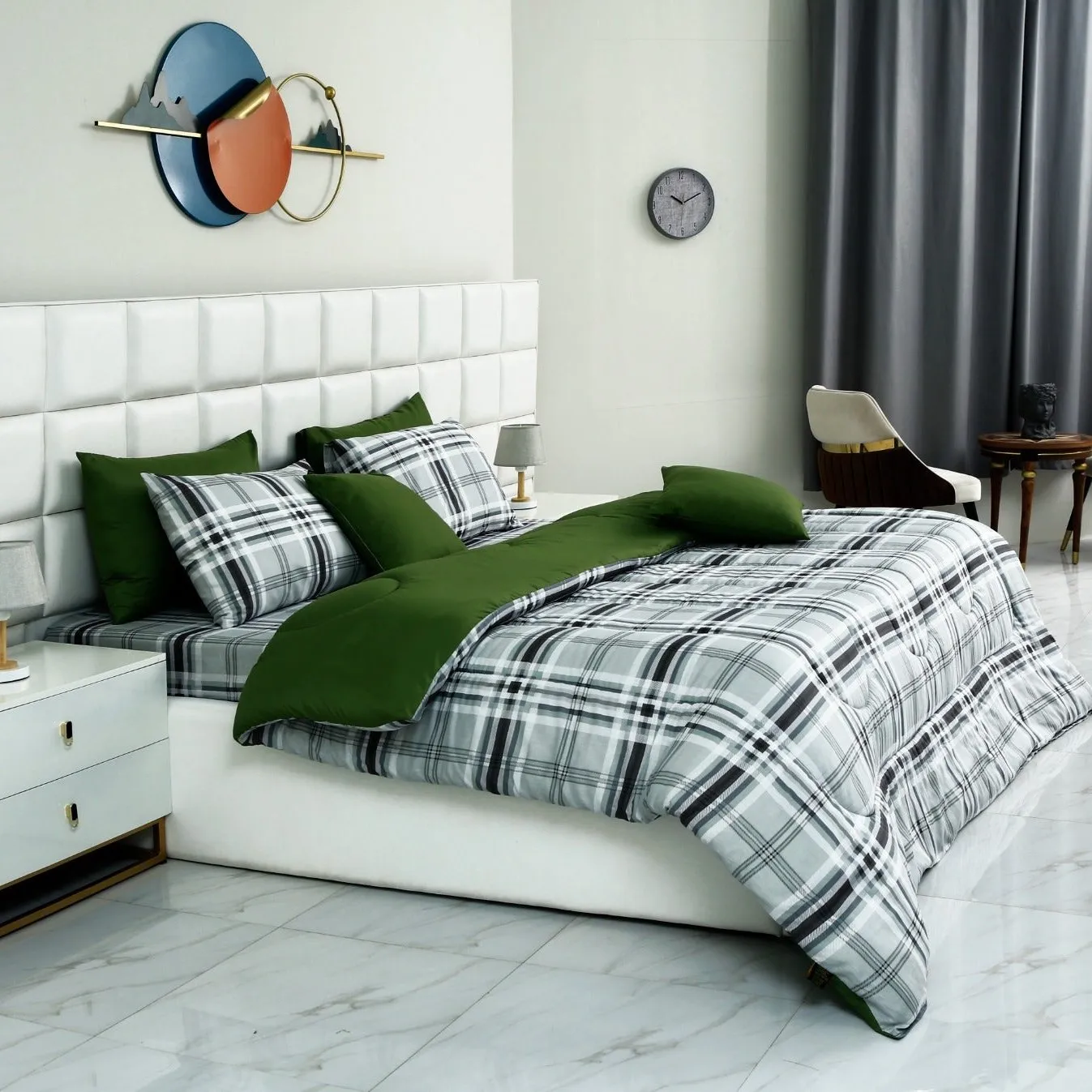 8 PCs Winter Comforter Set-Grey Check