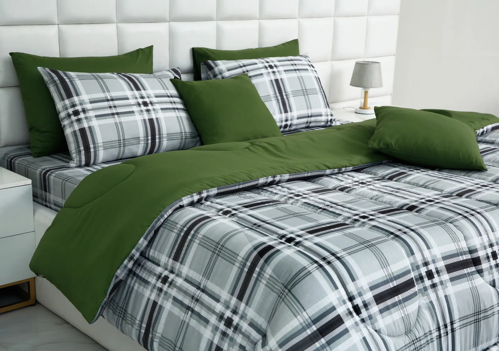 8 PCs Winter Comforter Set-Grey Check