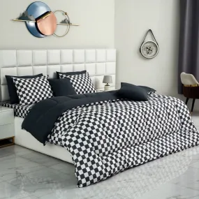 8 PCs Winter Comforter Set-Grey Chess