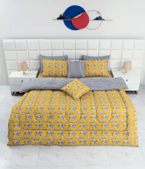 8 PCs Winter Comforter Set-Mustard Garden