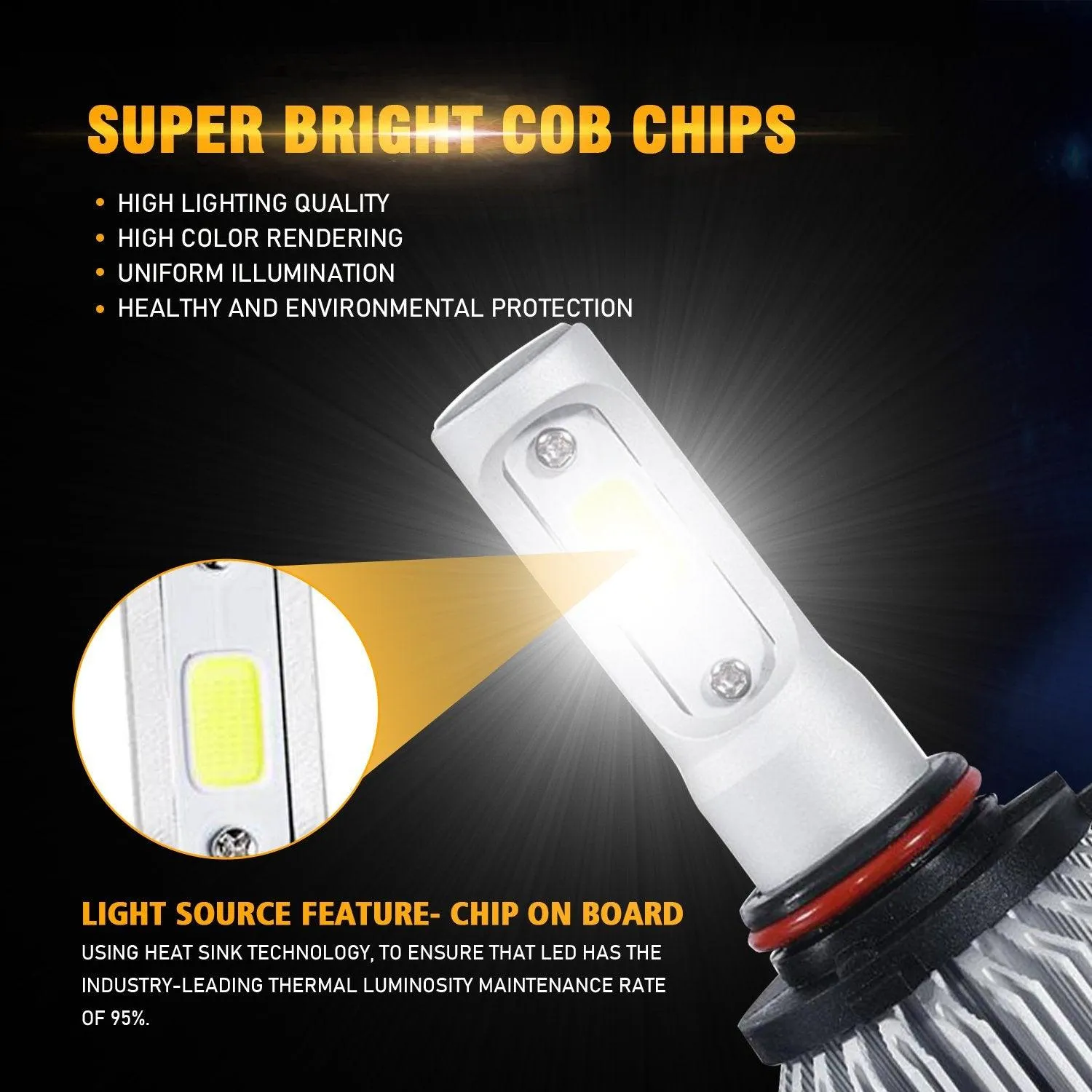 9005 LED Headlight Bulbs 72W 8000LM S2 Series Super Brightest COB 6500K Cool White | 2 Bulbs