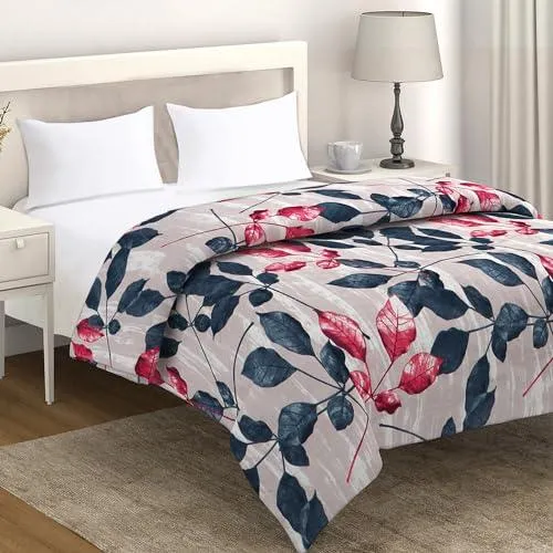 AC Comforter and Bedding Set for Double Bed, Dusty Pink Leaves