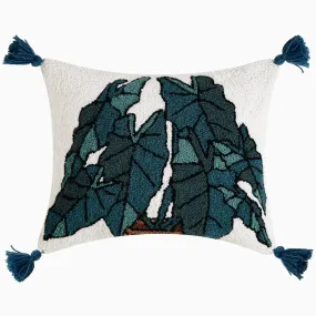 Alocasia Wool Hooked Pillow W/Tassels