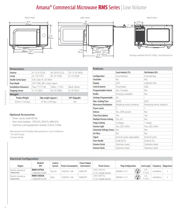 Amana Microwave Oven Dial 1000W .8 cu ft