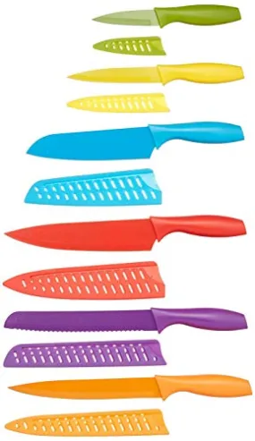 Amazon Basics 6 Stainless-Steel Colored Knives Set with Knife Covers