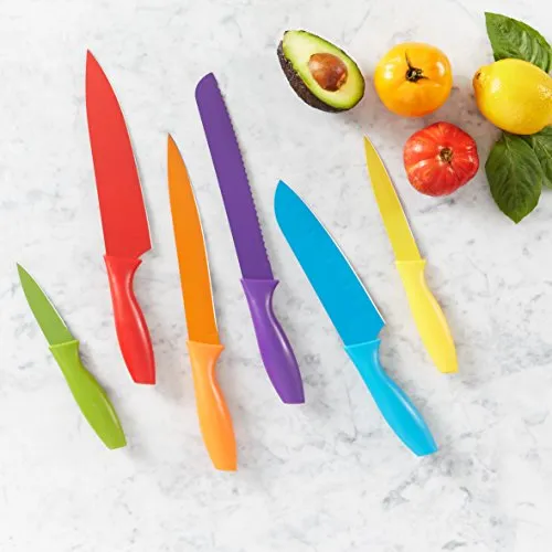 Amazon Basics 6 Stainless-Steel Colored Knives Set with Knife Covers