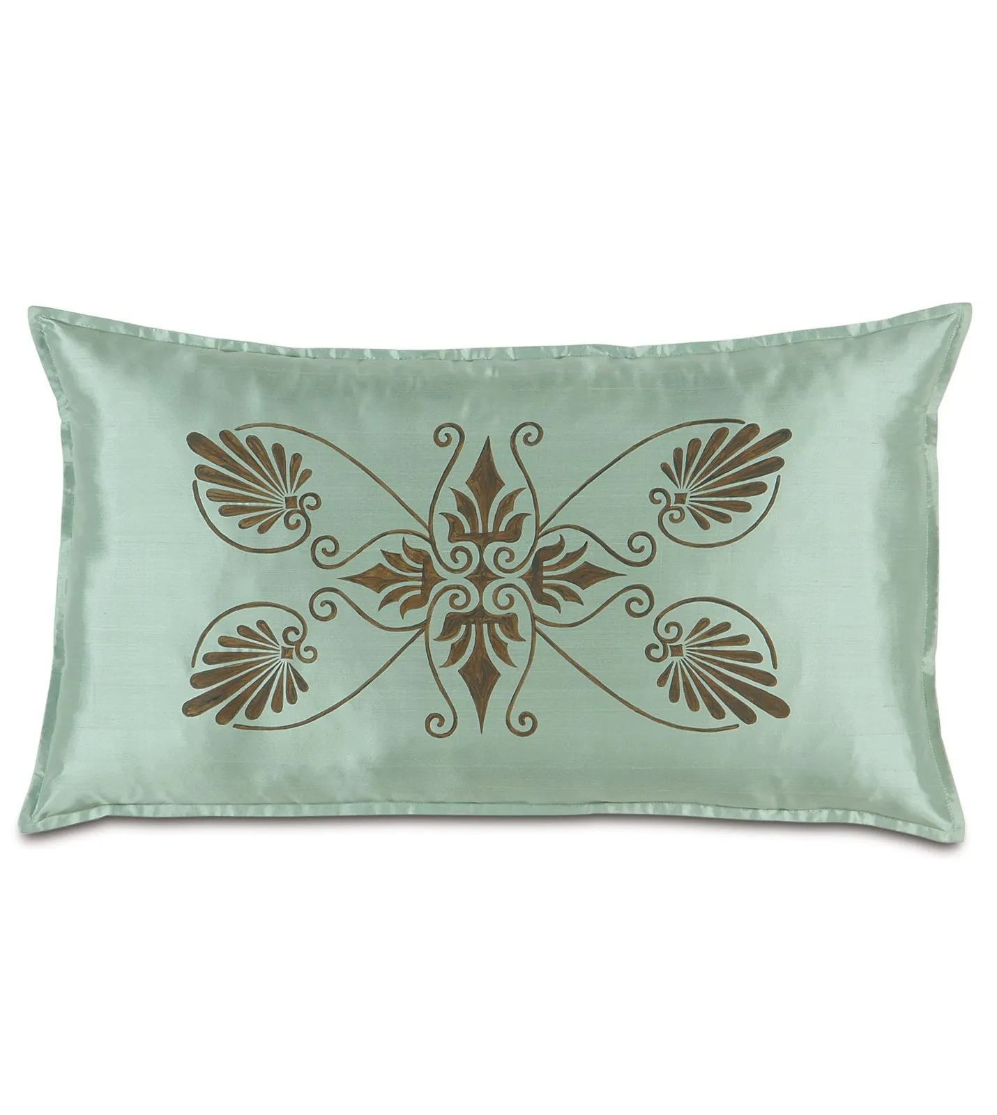 Anthemion Hand-Painted Teal Silk King Sham 21x37