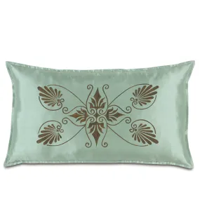 Anthemion Hand-Painted Teal Silk King Sham 21x37