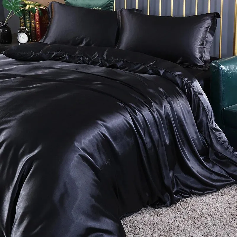 Anyhouz Beddings Black US King Size 3 Pcs High End Satin Smooth Duvet Cover Set Luxury Polyester Silky Soft Cozy Bedding Set