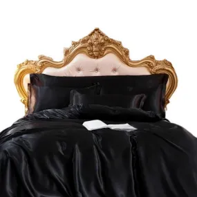 Anyhouz Beddings Black US King Size 3 Pcs High End Satin Smooth Duvet Cover Set Luxury Polyester Silky Soft Cozy Bedding Set