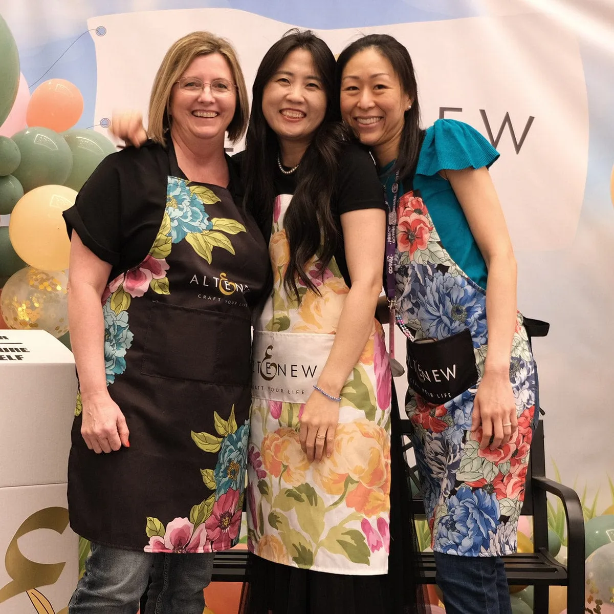 Artsy Apron: Red & Blue Billowing Peonies - Black