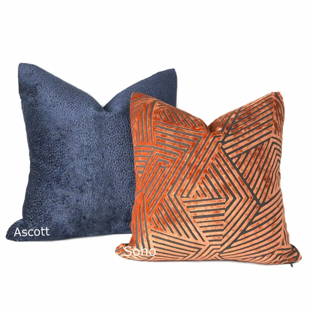 Ascott Navy Blue Abstract Cut Velvet Dots Pillow Cover (Fabric by the Yard available)