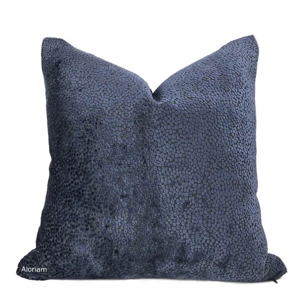 Ascott Navy Blue Abstract Cut Velvet Dots Pillow Cover (Fabric by the Yard available)