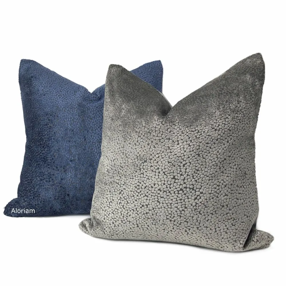 Ascott Navy Blue Abstract Cut Velvet Dots Pillow Cover (Fabric by the Yard available)