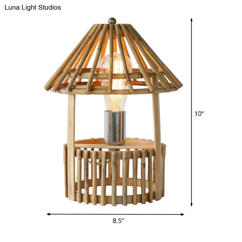 Asian Beige Desk Lamp: Handcrafted Wood Shade, Living Room Task Lighting