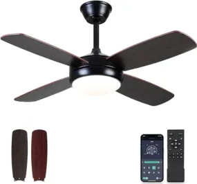 Asyko Ceiling Fans with Lights - 42" Black Outdoor Ceiling Fan with Light and Remote, Dimmable and Reversible Motor, Modern Low Profile Ceiling Fan Lights for Indoor Bedroom/Outdoor Covered Patio…