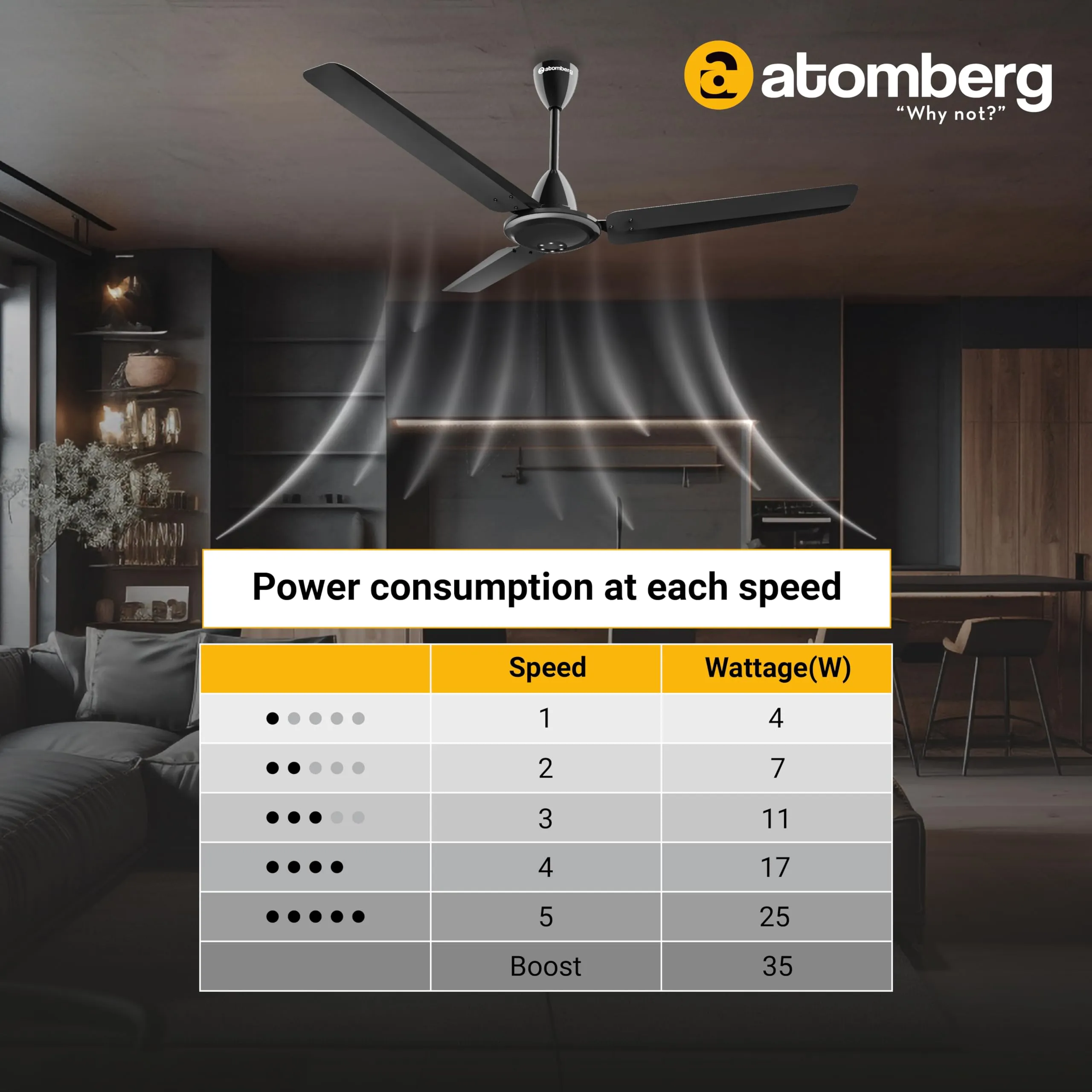 atomberg Efficio Alpha 1200mm BLDC Motor 5 Star Rated Classic Ceiling Fans with Remote Control | High Air Delivery Fan with LED Indicators | Upto 65% Energy Saving | 1 1 Year Warranty (Black)