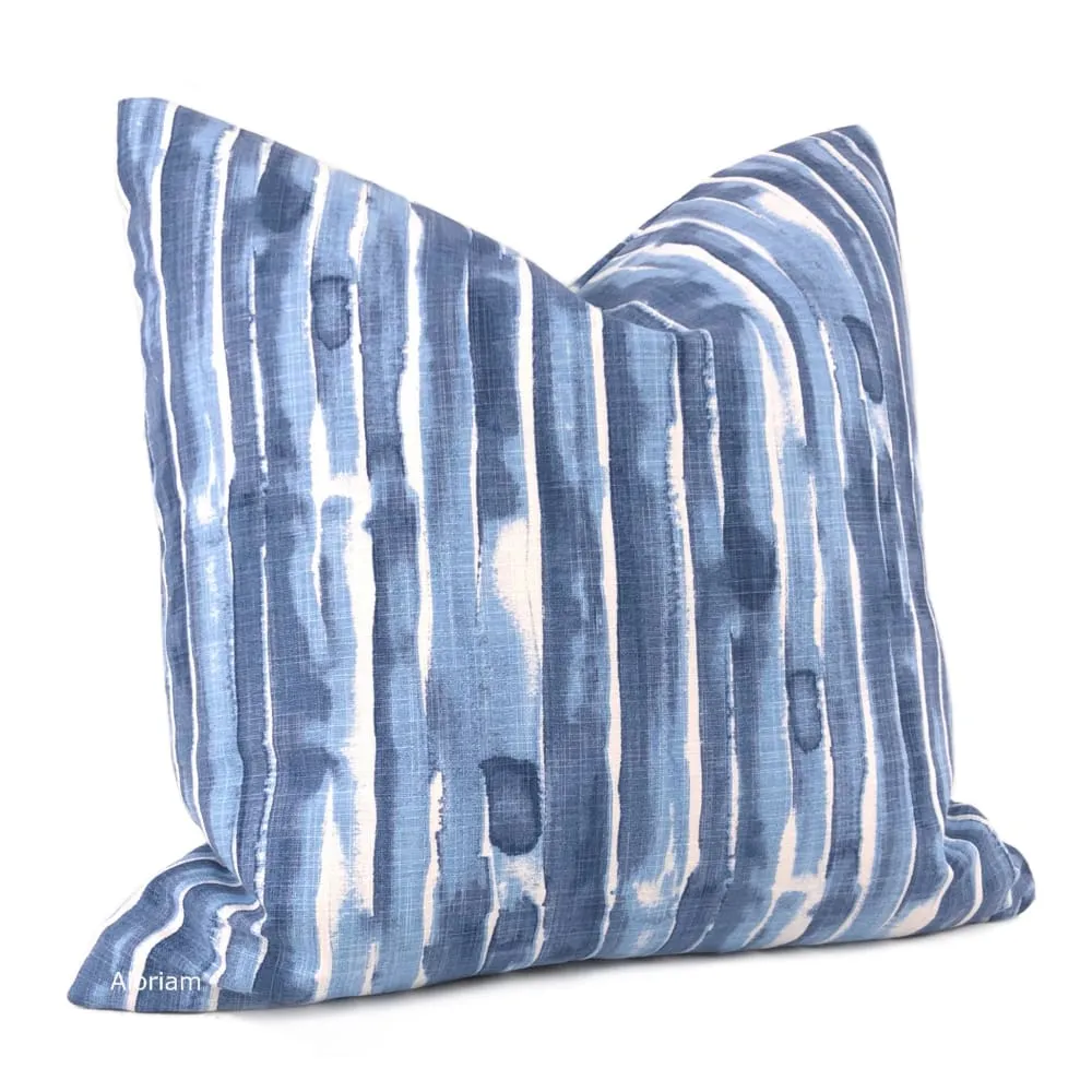 Balin White Blue Brush Stripes Pillow Cover