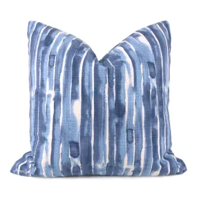 Balin White Blue Brush Stripes Pillow Cover