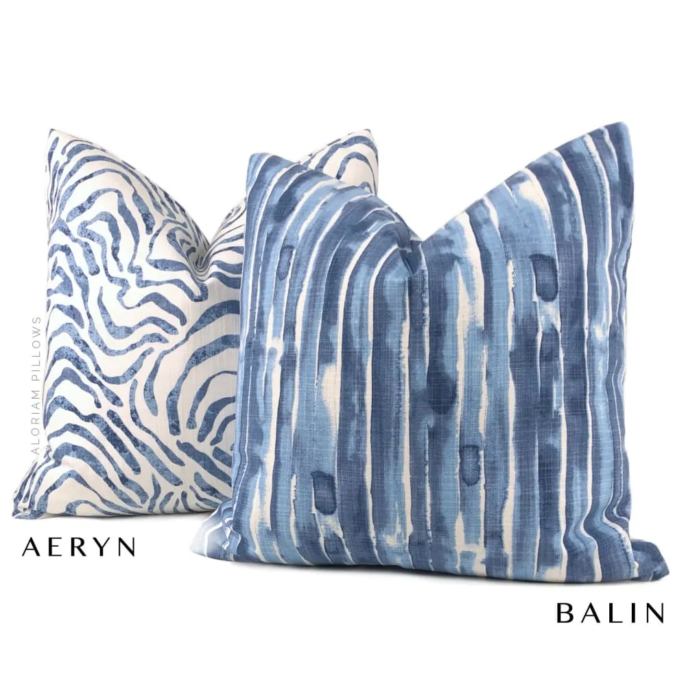 Balin White Blue Brush Stripes Pillow Cover