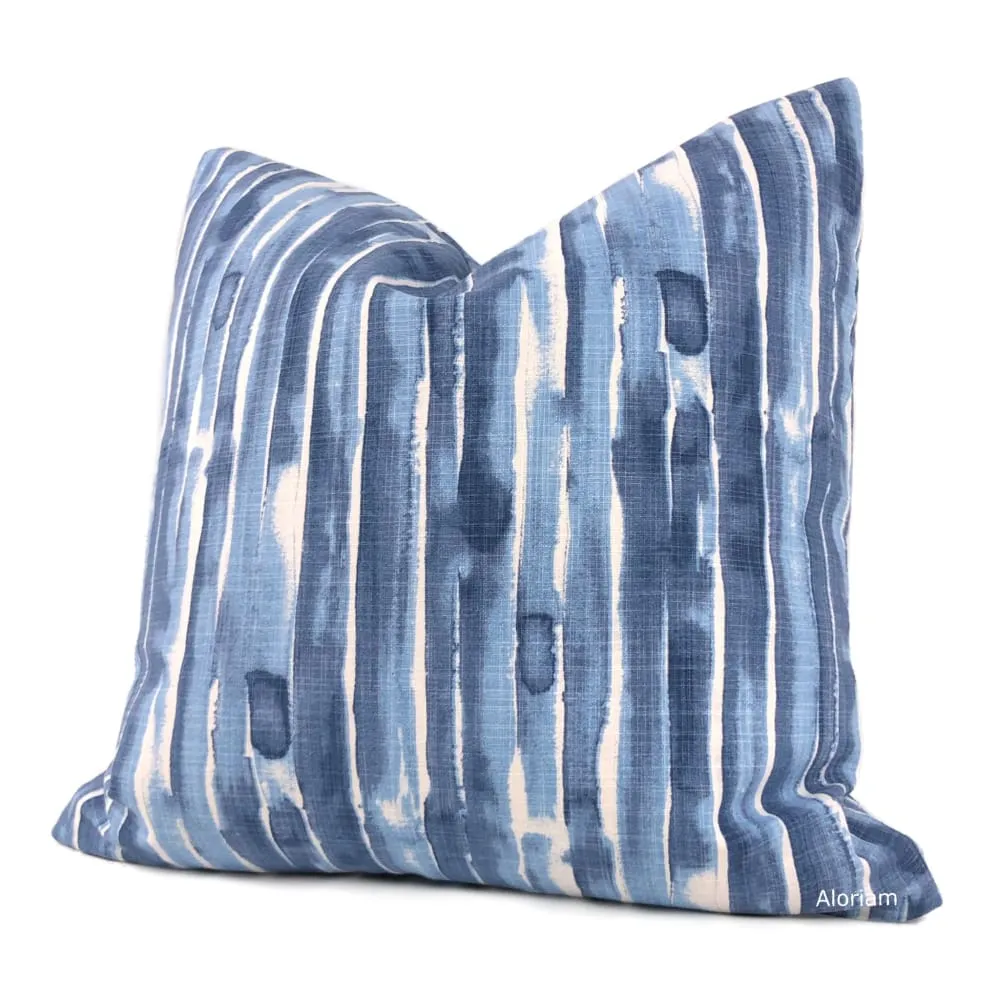 Balin White Blue Brush Stripes Pillow Cover