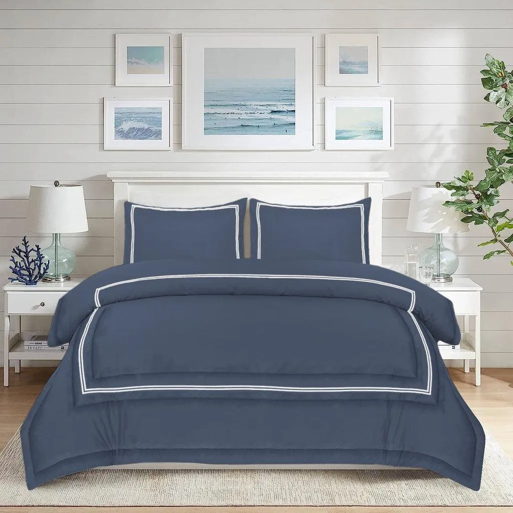 Baratta Comforter Set (Slate Blue with White Bratta Stitch)