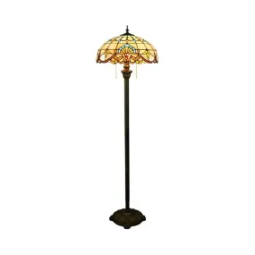 Baroque Brown Stained Glass Floor Lamp with Scalloped Dome Design, Dual Heads, Pull Chain - Ideal for Living Room