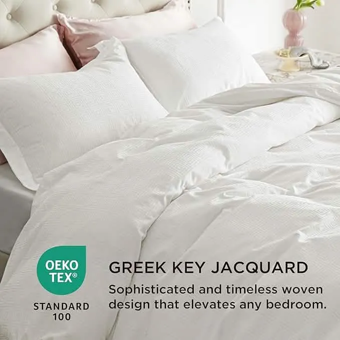 Bedsure 100% Cotton Greek Key Jacquard Duvet Cover Set